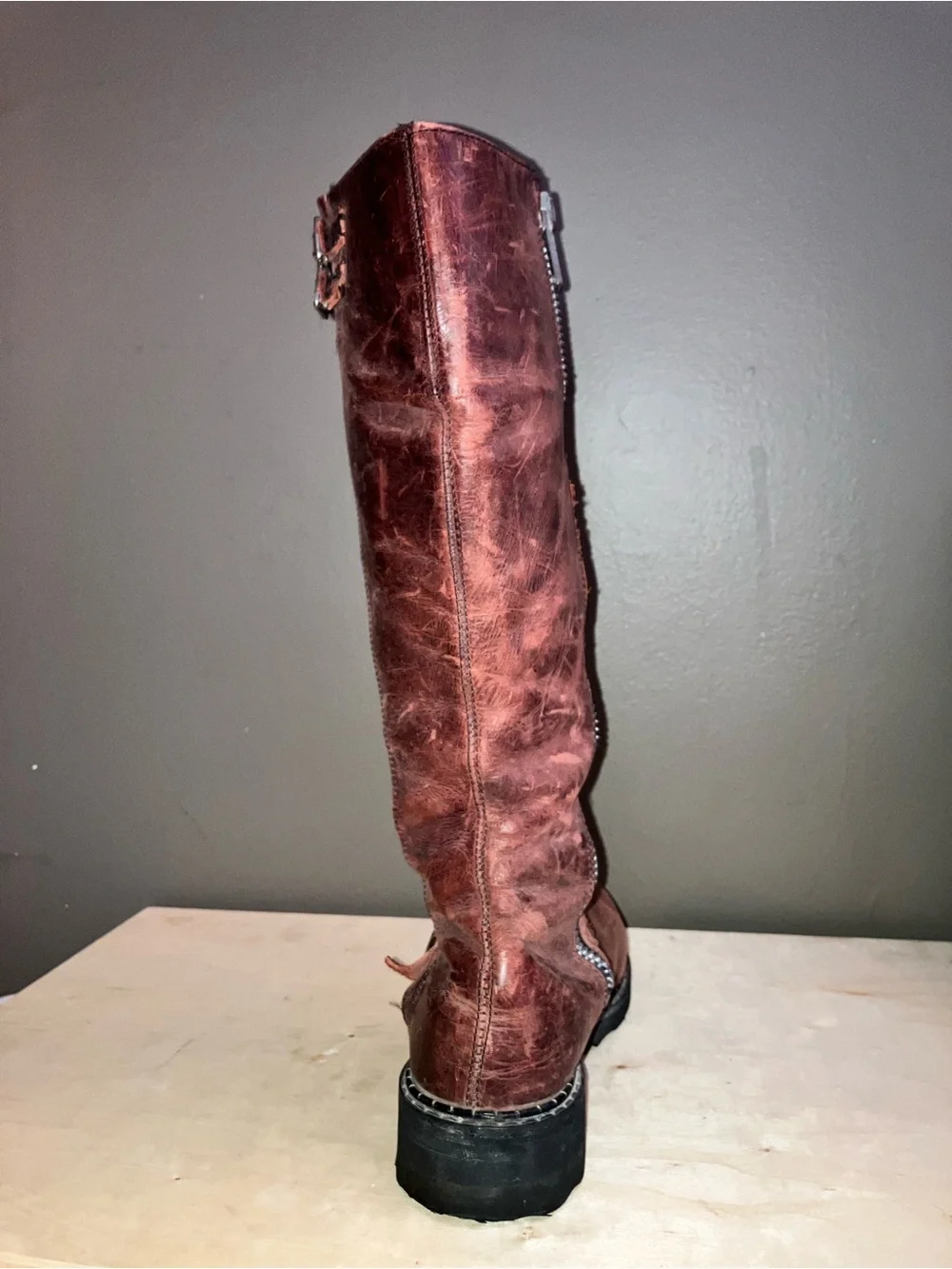 John Fluevog Bond Girl Tall Buckle Boots — Wine